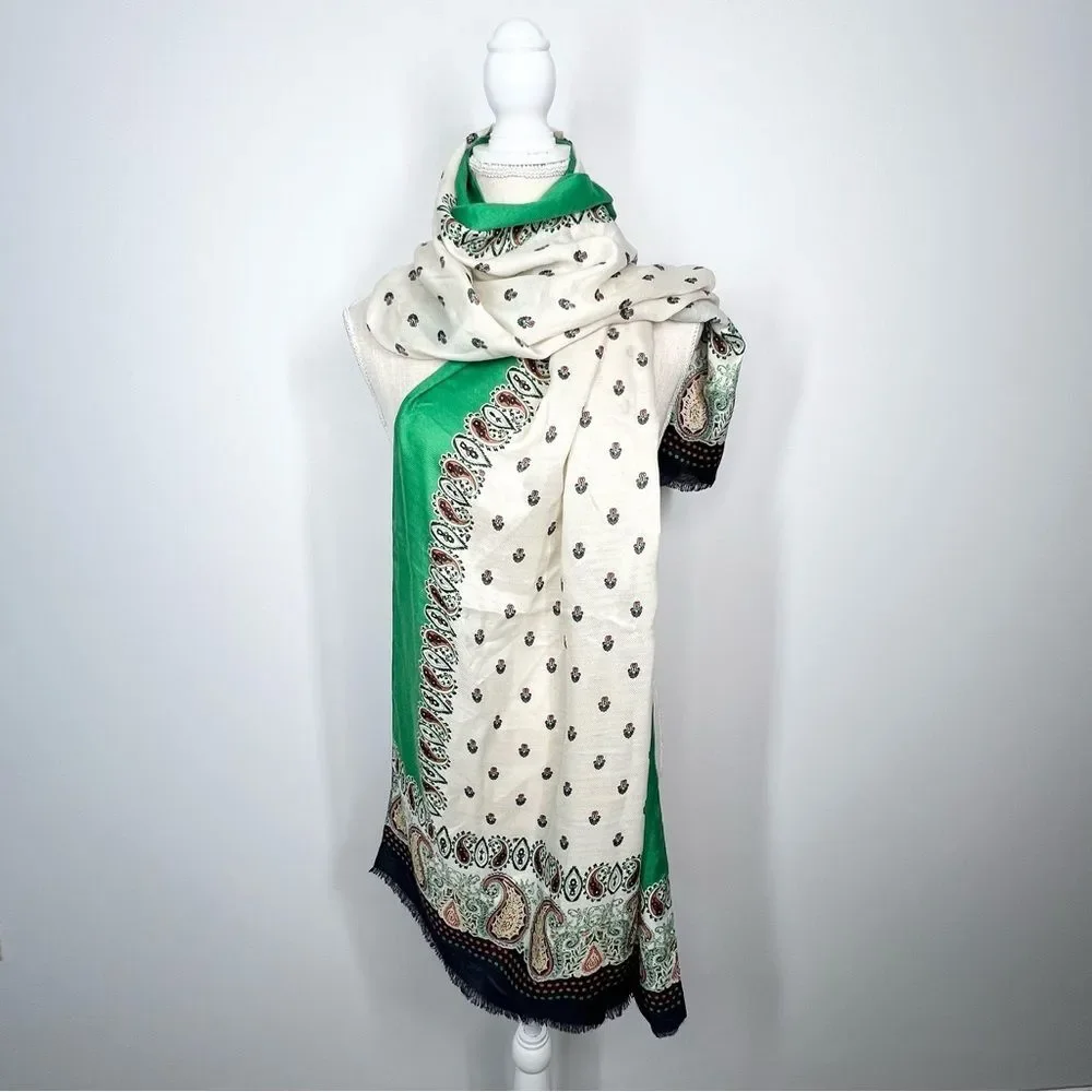 NWT Talbots Paisley Print Scarf Fringed Edge Wide Scarf